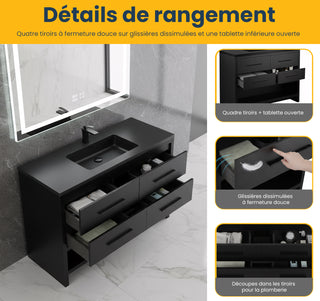 48" Black Rough Oak Freestanding Bathroom Vanity with Black Engineered Quartz Countertop