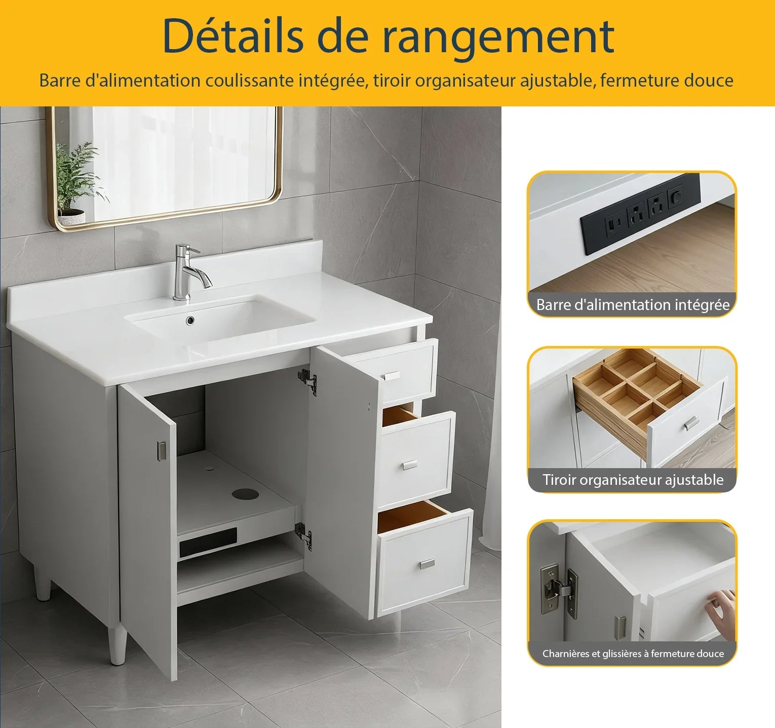 Meuble-Lavabo Autoportant 42po Gris Hampton avec Comptoir Quartz Blanc et Lavabo Simple