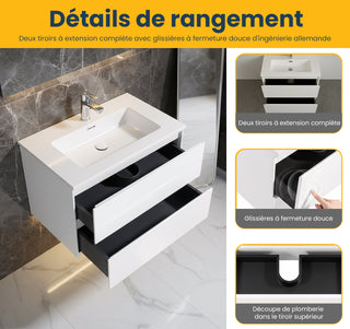Meuble-Lavabo Mural 36po Blanc avec Comptoir de Polymarbre Blanc