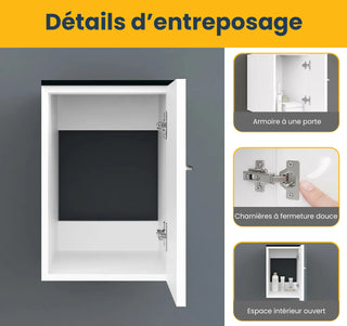 Armoire Centrale Murale Blanche Mate de 12 po avec Comptoir en Verre Trempé Noir