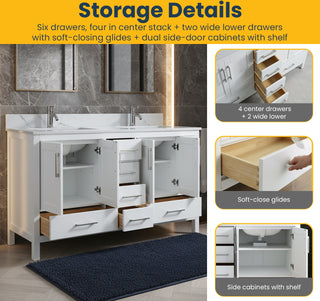 Meuble-Lavabo Autoportant 60po Blanc avec Comptoir de Marbre Ingénierie Calcutta