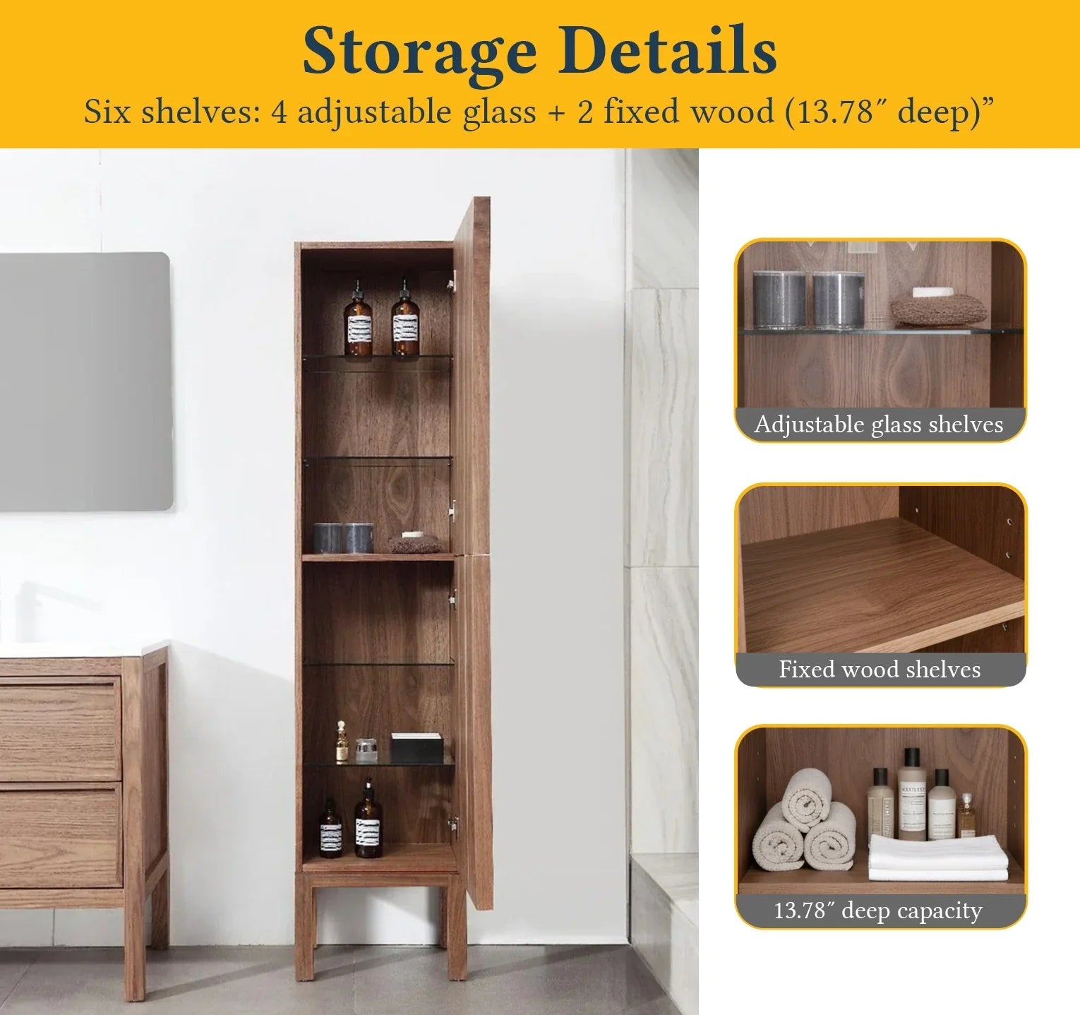 Armoire à linge de salle de bain sur pied - Noyer naturel - Réversible