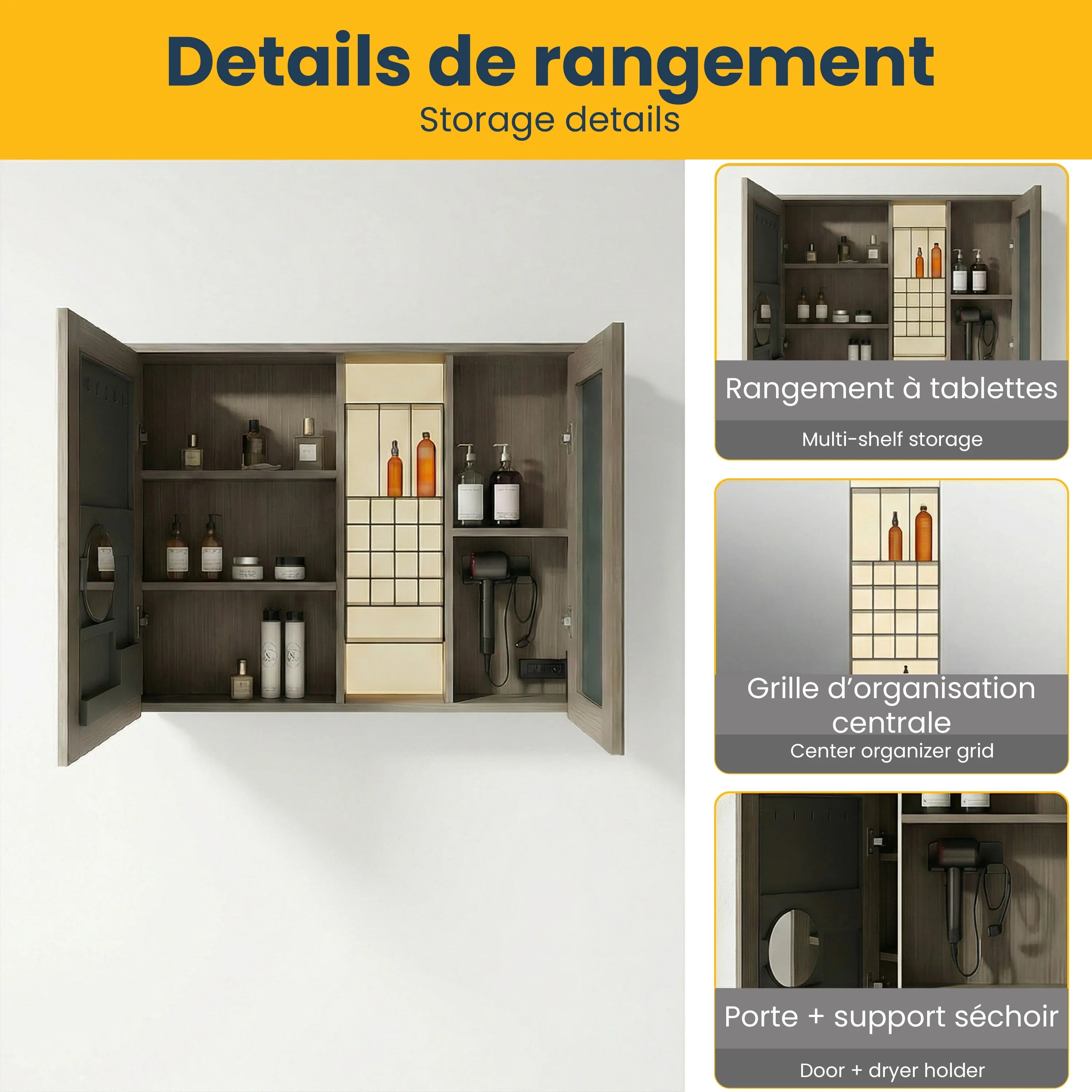 Armoire à pharmacie DEL taupe 40po avec portes coulissantes