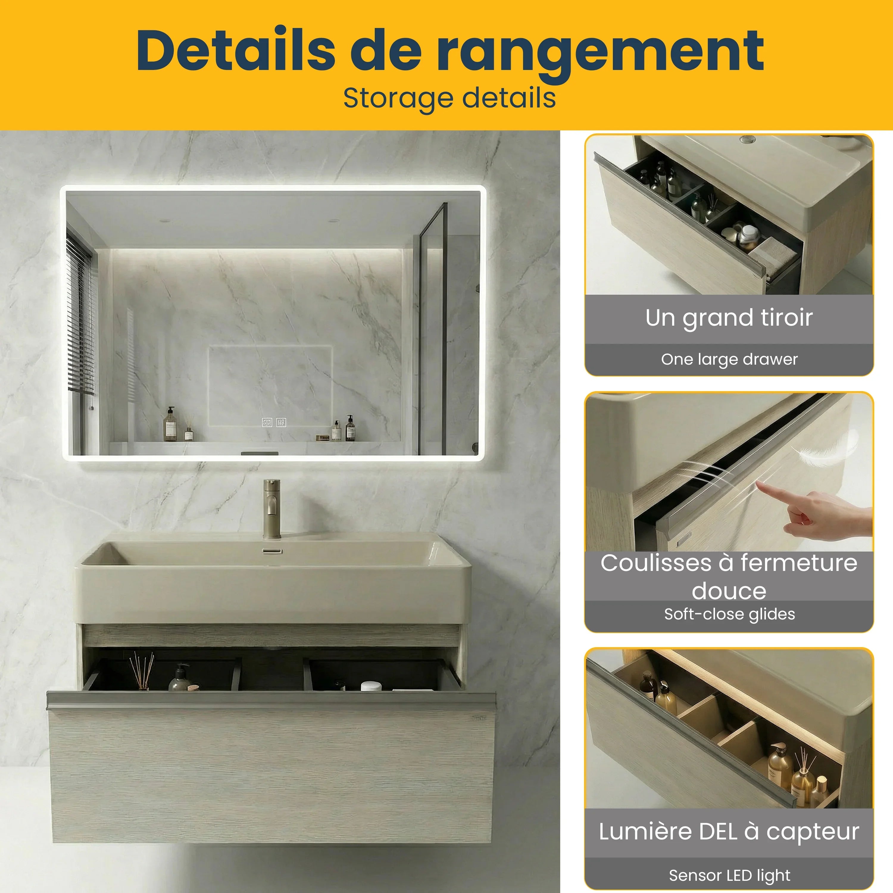 40" Taupe Wall Mount Vanity with Light Taupe Nano Solid Surface Integrated Countertop with Pop-up