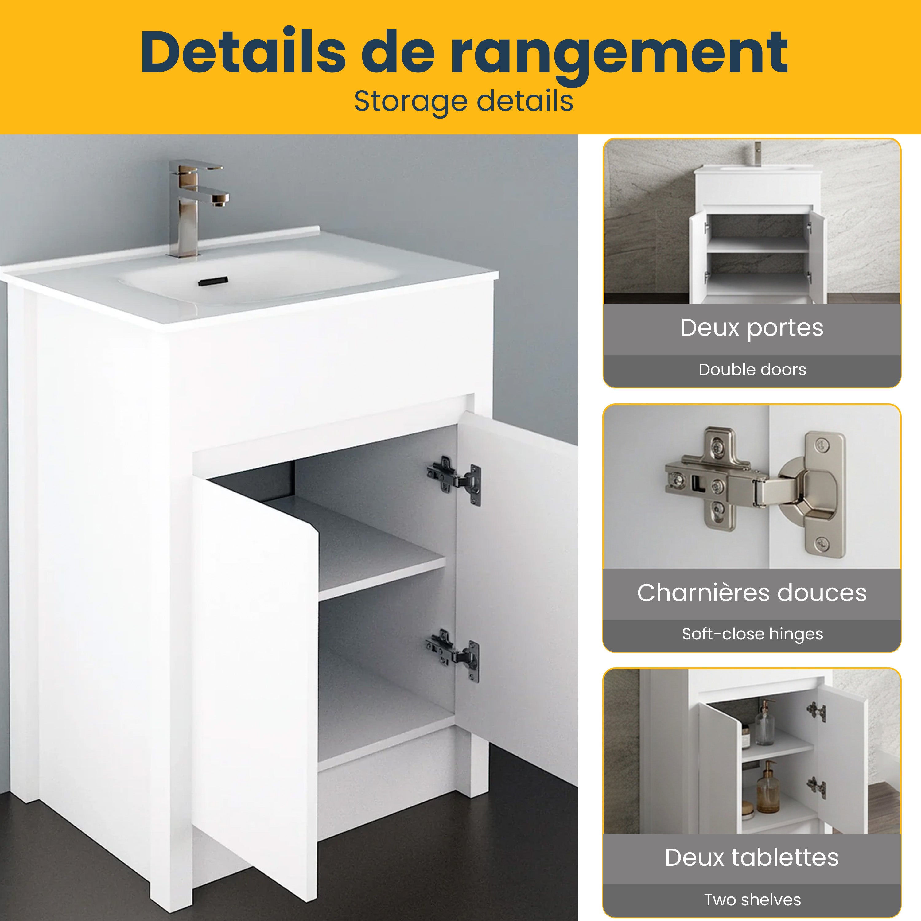 24" Matte White Freestanding Bathroom Vanity with White Ceramic Countertop
