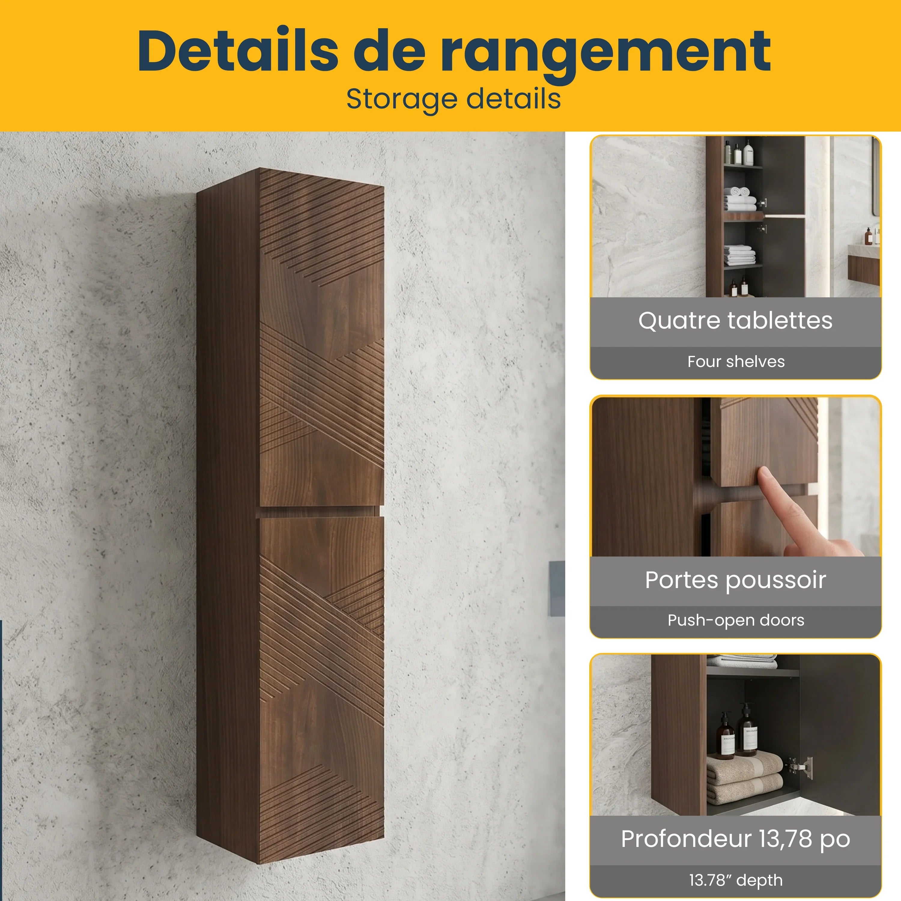 Armoire murale suspendue pour salle de bain - Noyer