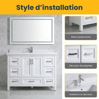 48" White Freestanding Single Sink Bathroom Vanity with Calcutta Quartz 4cm Countertop Nevada Collection