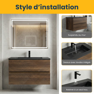 Meuble-Lavabo Mural 30po Noyer avec Comptoir de Quartz d'ingénierie Noir