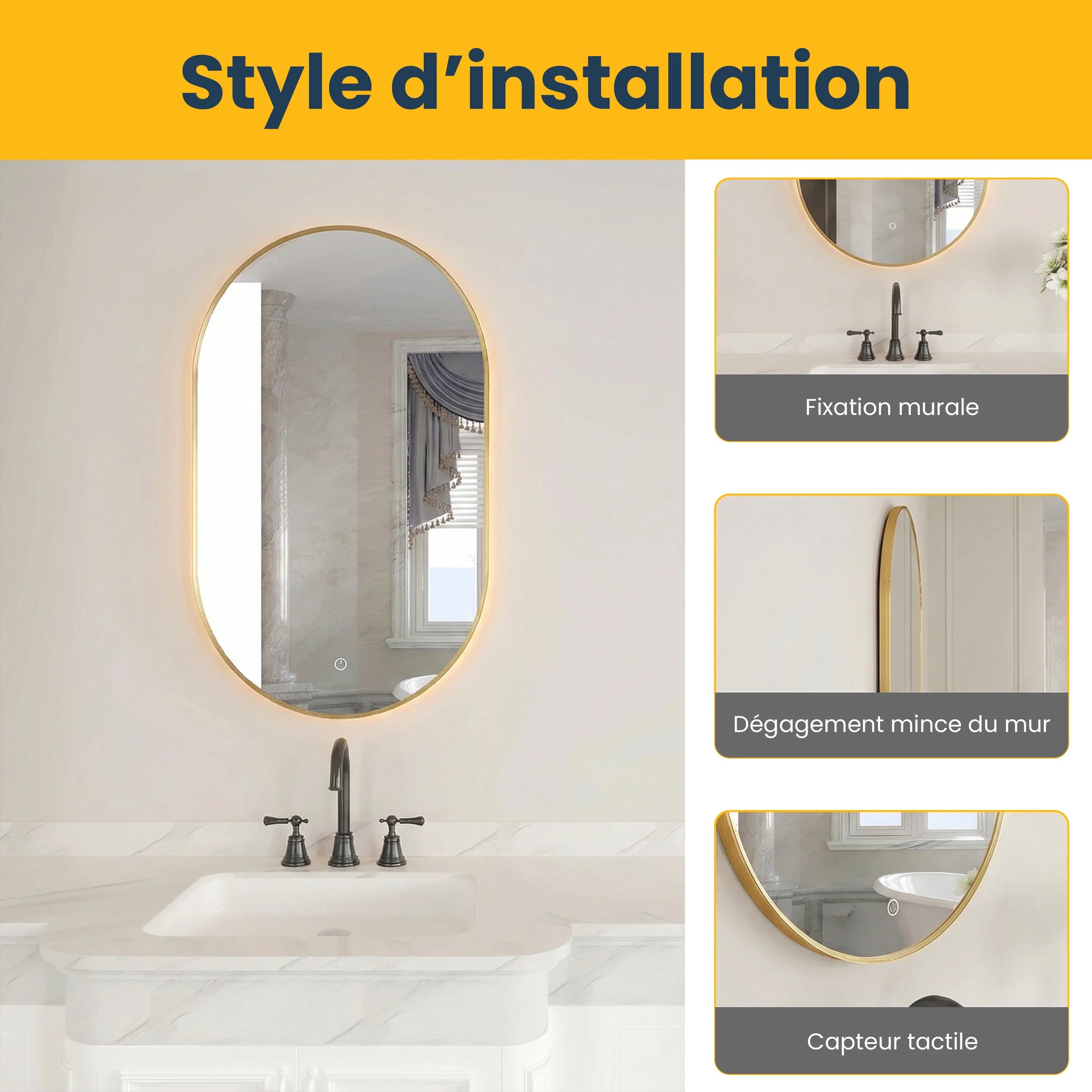 24" x 40" LED Oval Bathroom Mirror with Brushed Gold Frame
