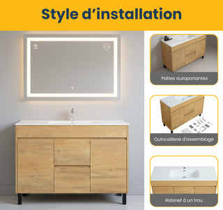 Meuble-Lavabo Autoportant 48 po Chêne Givré avec Comptoir de Céramique Blanc