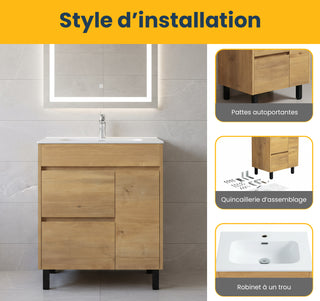 30" Frosted Oak Freestanding Bathroom Vanity with White Ceramic Countertop