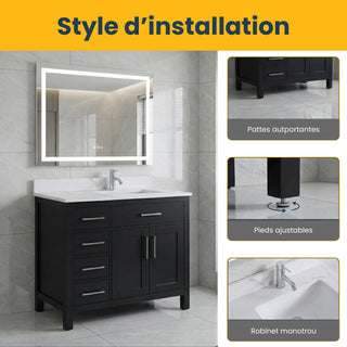 36" Black Freestanding Single Sink Bathroom Vanity with Engineered Calcutta Marble Countertop