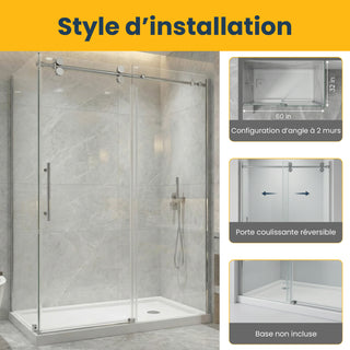 60" x 32" x 75" Chrome Round Hardware Shower Door Set - 2 Wall Setup Without Base