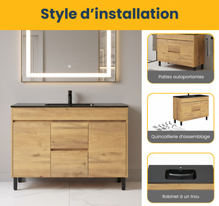 48" Frosted Oak Freestanding Single Sink Bathroom Vanity with Black Ceramic Countetop