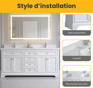 72" White Freestanding Double Sink Bathroom Vanity with Engineered Calcutta Marble Countertop