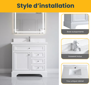 36" White Freestanding Bathroom Vanity with Engineered Calcutta Marble Countertop