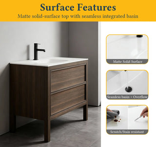 Meuble-Lavabo Autoportant 48po Chêne Fumé avec Comptoir de Surface Solide Blanc