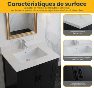 Meuble-Lavabo Autoportant 30po Noir avec Comptoir de Polymarbre Ingénierie Calcutta