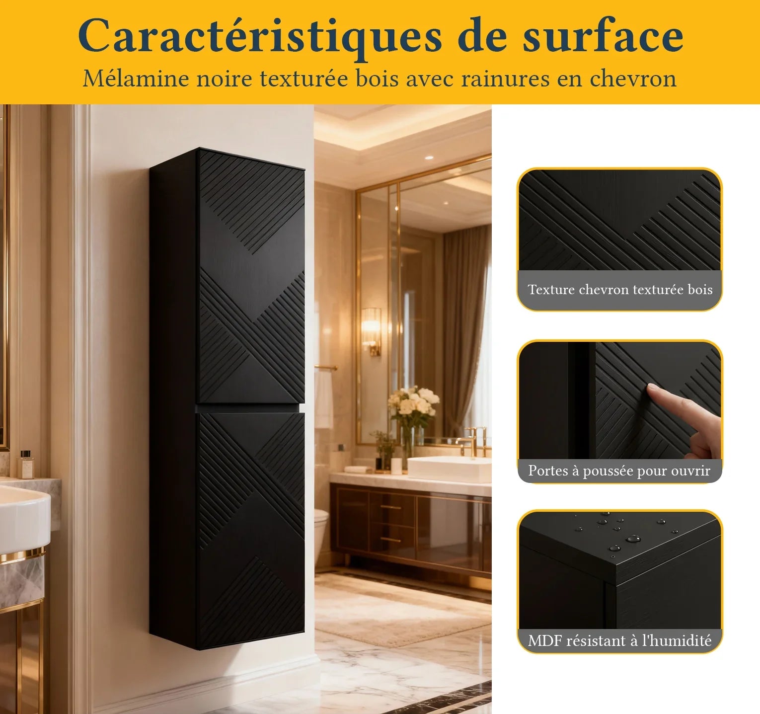 Bathroom Wall Hung Linen Cabinet - Matte Black