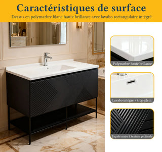 Meuble-Lavabo Mural 48po Noir avec Comptoir en Polymarbre Blanc