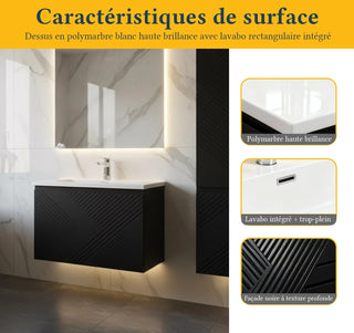 Meuble-Lavabo Mural 36po Noir avec Comptoir en Polymarbre Blanc