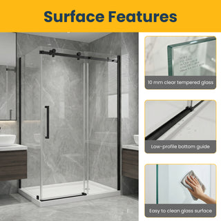 Ensemble de douche 48" x 36" x 75" - Style carré avec quincaillerie noire mate - Installation sur 2 murs sans base