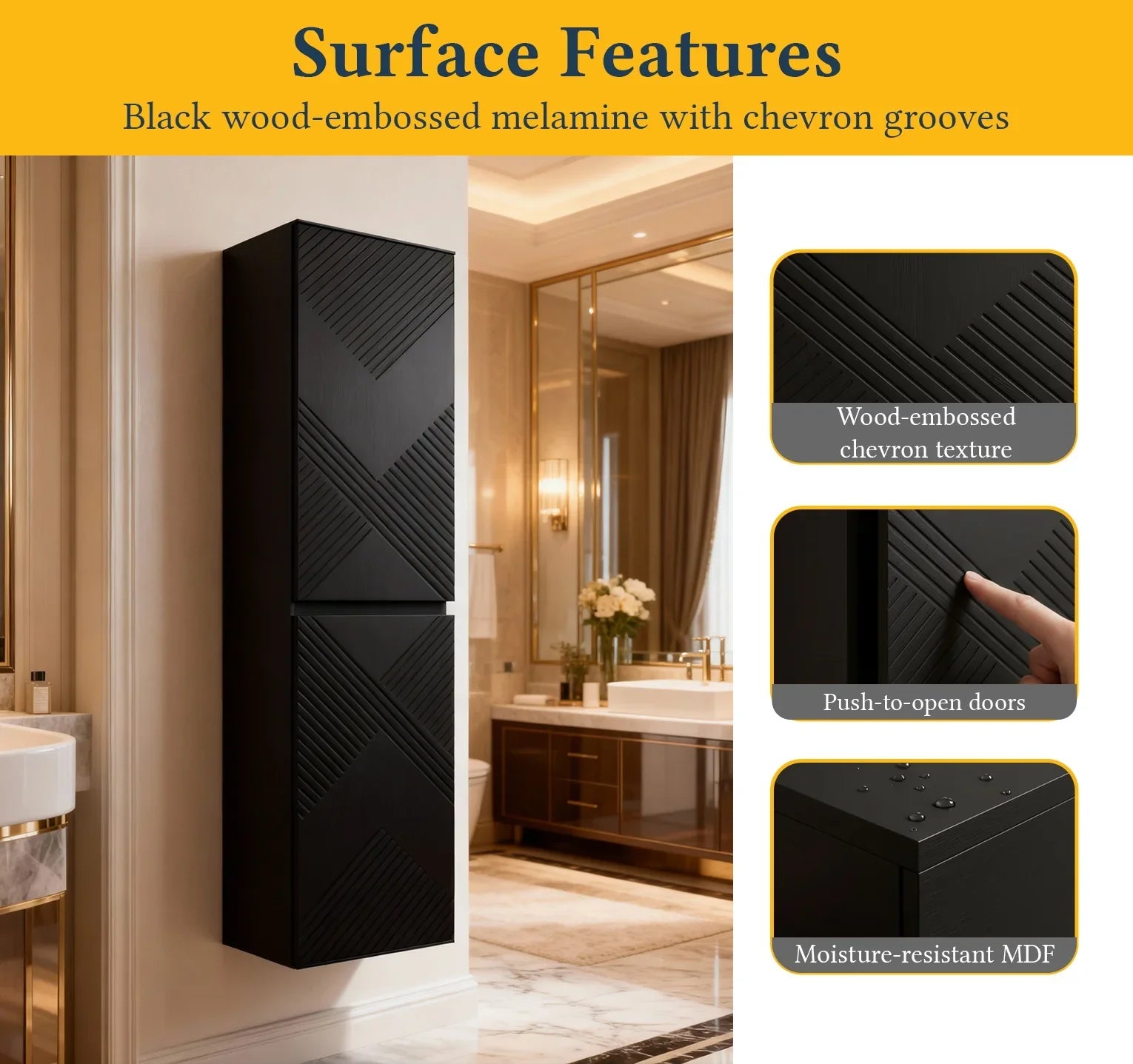 Bathroom Wall Hung Linen Cabinet - Matte Black