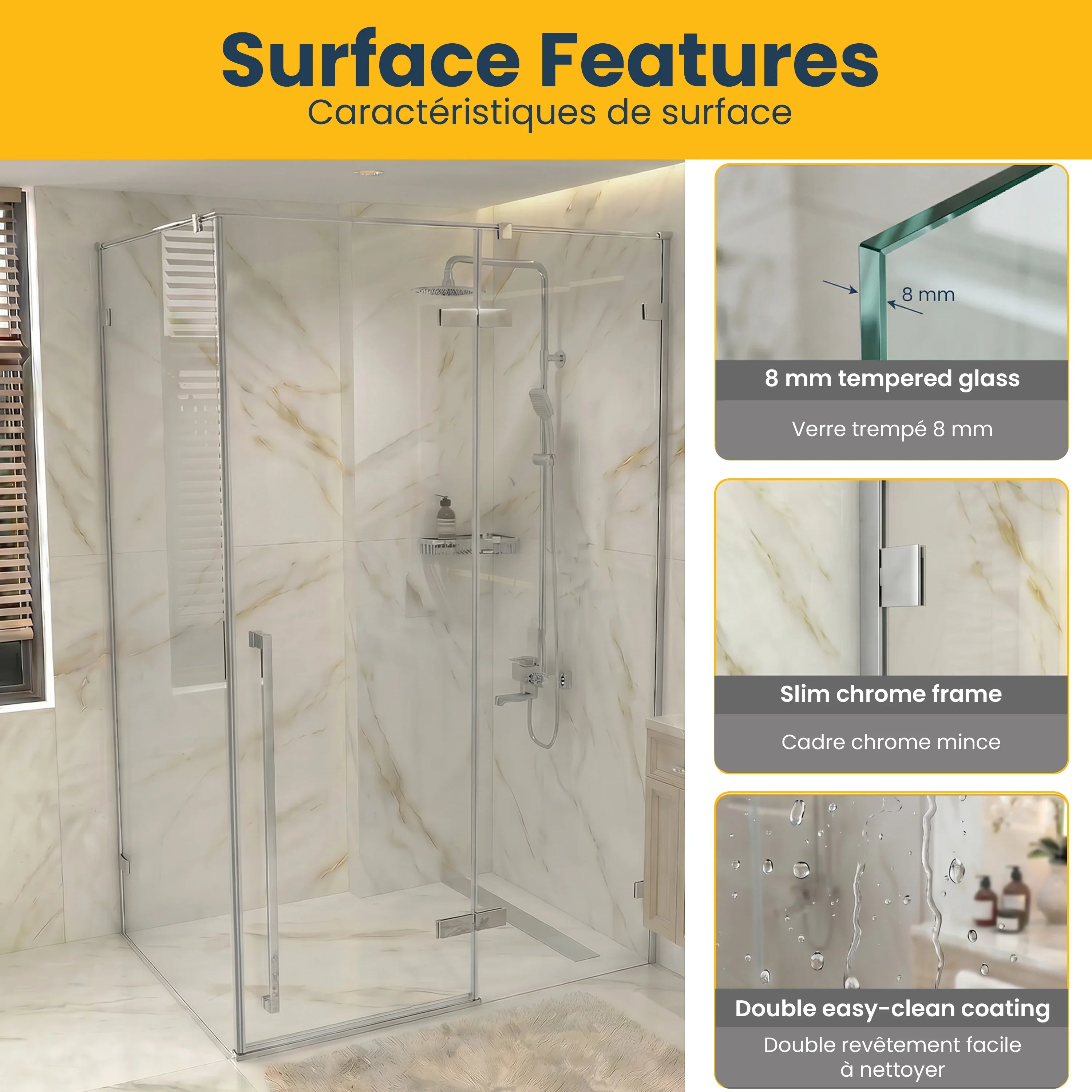 57.6"–58" x 79" Chrome Reversible Pivot Shower Door with 34.1"–34.5" Side Panel - Clear Glass
