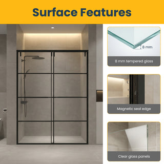 48" x 79" Framed Reversible Sliding Shower Door in Matte Black with Clear Glass Without Base