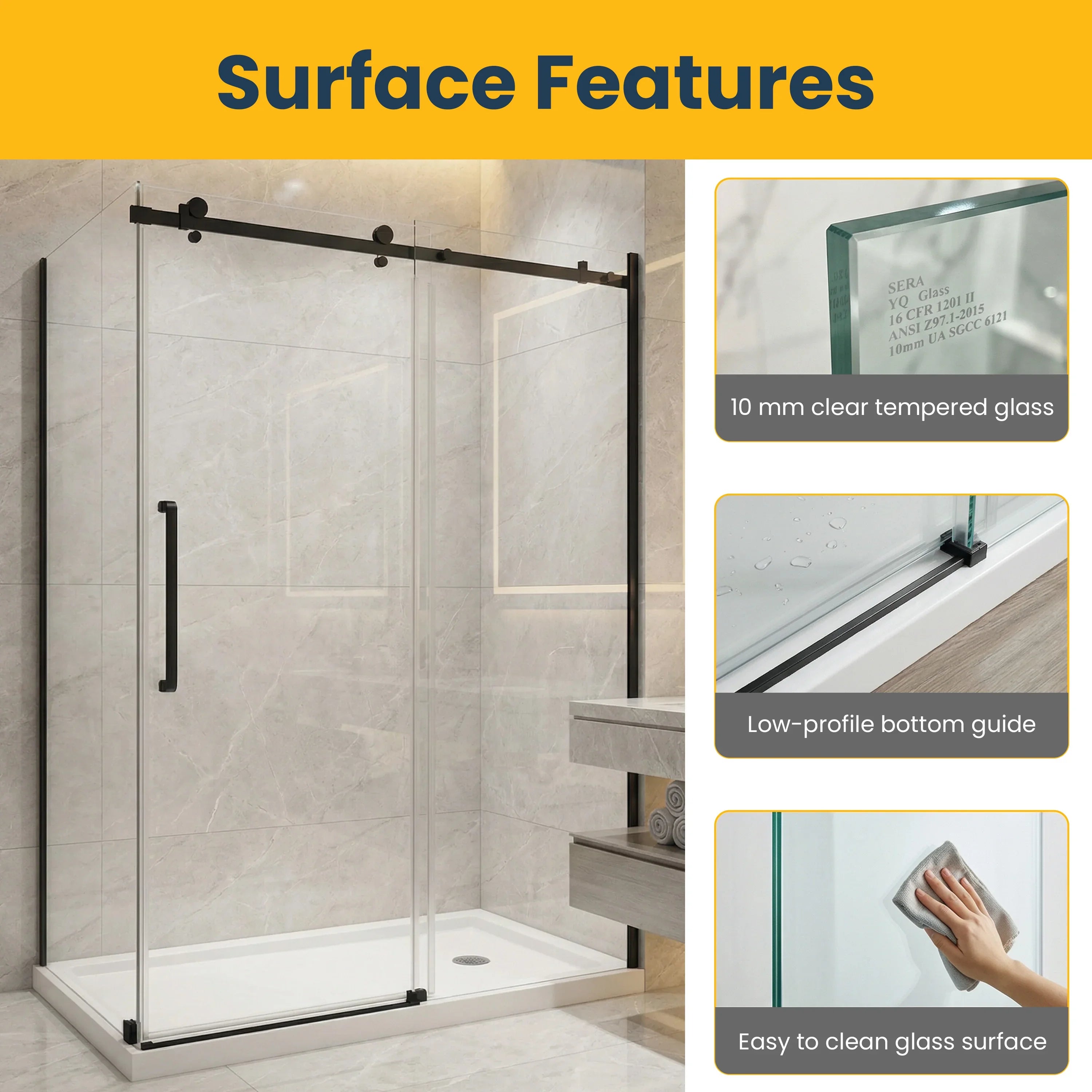 60" x 32" x 75" Matte Black Sliding Shower Door with Square Hardware – 2-Wall Corner Setup