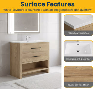 Meuble-lavabo autoportant en chêne brut 36" avec Comptoir en polymarbre blanc