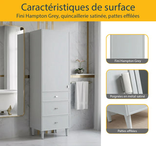 Armoire à linge autoportante pour salle de bain - Gris Hampton