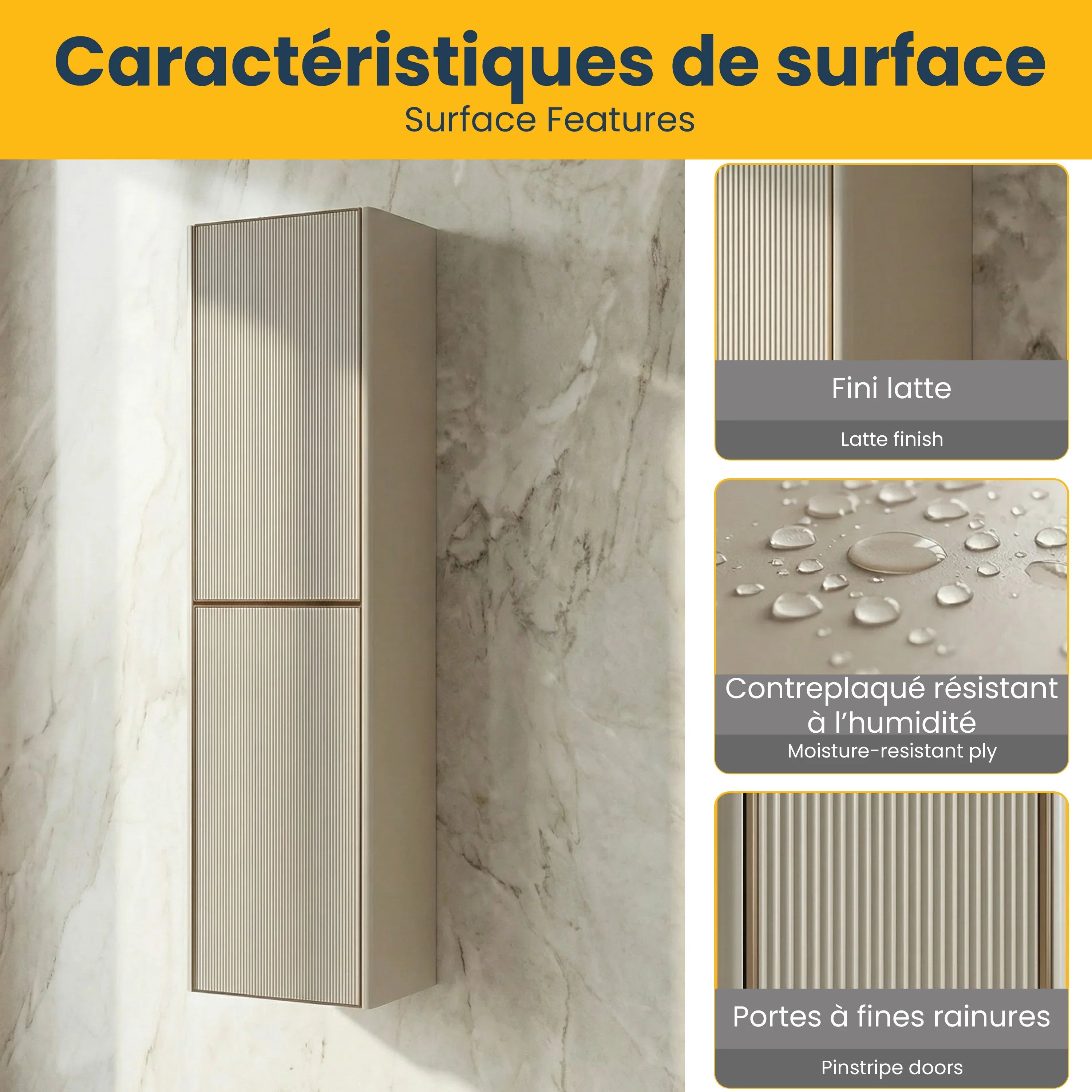 Meuble de rangement mural Kari Latte à 2 portes avec étagères - Rangement de salle de bain