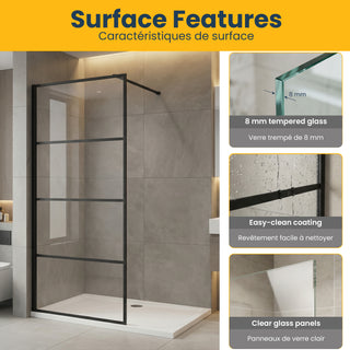34" x 79" Fixed Reversible Walk-in Shower Panel in Matte Black with Clear Glass Without Base