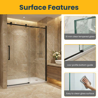 60" x 75" x 10mm Alcove Reversible Sliding Shower Door with Square Design Hardware in Matte Black