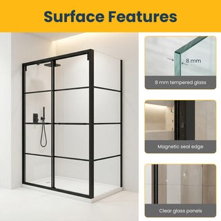 60" x 79" Framed Reversible Sliding Shower Door with 36" Side Panel in Matte Black and Clear Glass Without Base