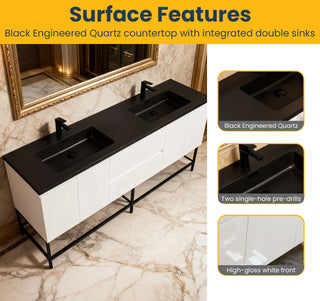 Meuble-Lavabo Mural 72po Blanc avec Comptoir de Quartz d'ingénierie Noir