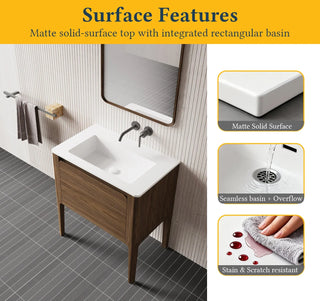 Meuble-Lavabo Mural 36po Noyer avec Comptoir de Surface solide Blanc Mat