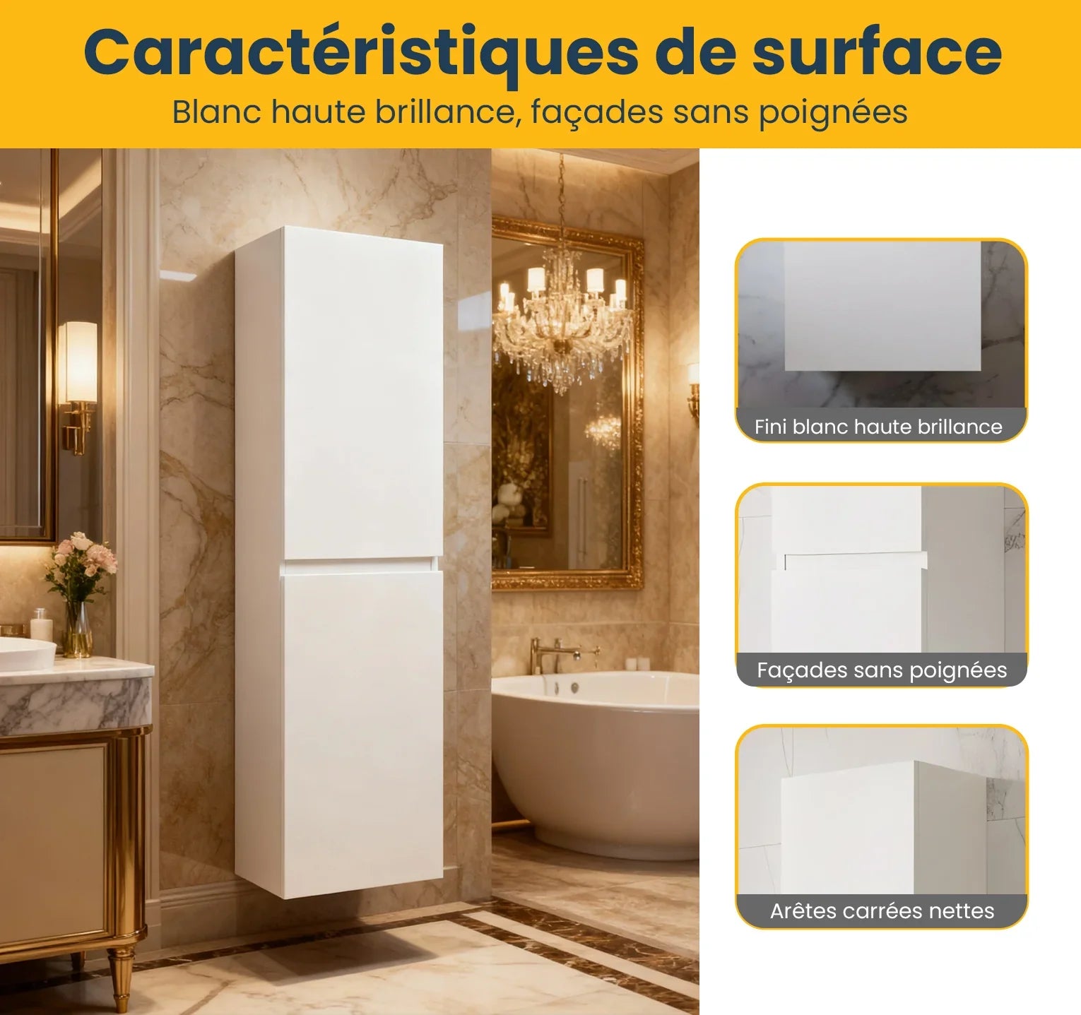 Bathroom Wall Hung Linen Cabinet - White High Gloss Capri