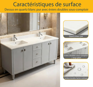 72" Hampton Grey Double Sink Freestanding Vanity with Pure White Quartz Countertop