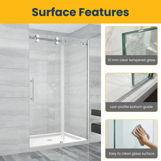 Porte de douche coulissante réversible en alcôve 48 po x 75 po en chrome - Verre 10 mm, configuration à 3 murs (Base non incluse)