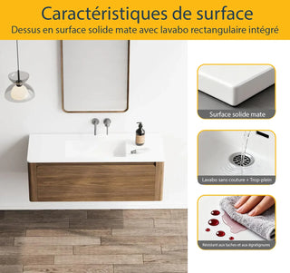 Meuble-Lavabo Mural 48po Noyer avec Comptoir de Surface solide Blanc Mat