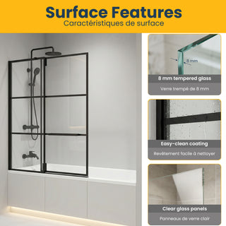 60" x 66" Framed Reversible Sliding Bathtub Door in Matte Black with Clear Glass Without Base