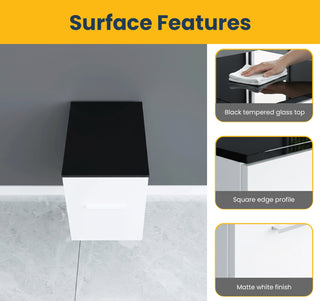 Armoire Centrale Murale Blanche Mate de 12 po avec Comptoir en Verre Trempé Noir