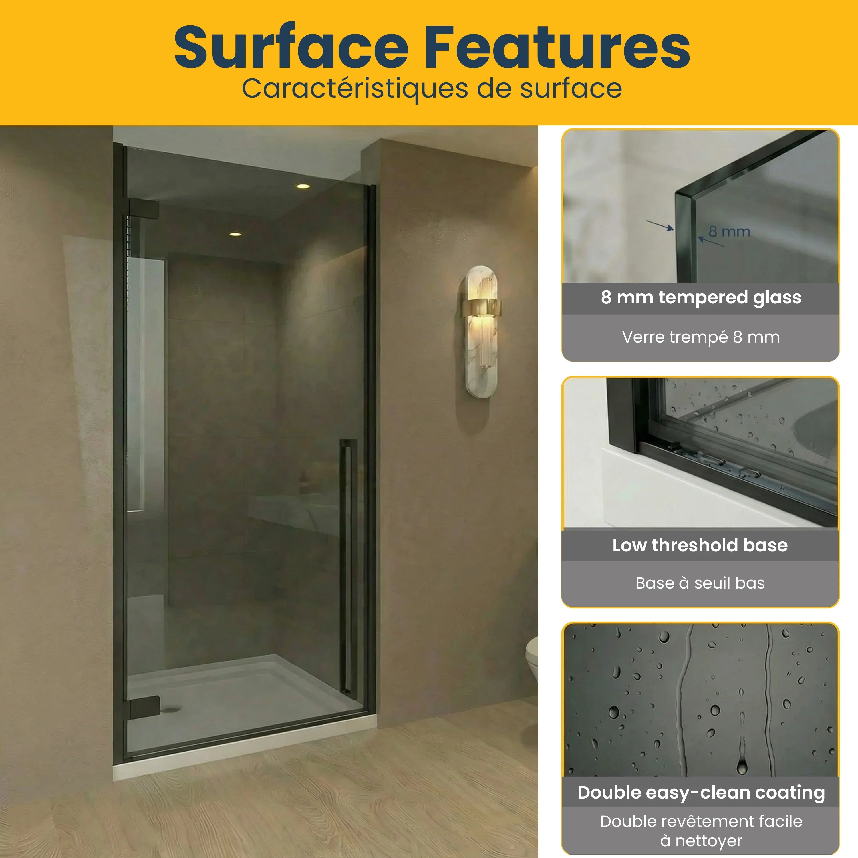 36" x 79" Matte Black Reversible Pivot Shower Door with Black Tinted Glass & 36" White Acrylic Shower Base