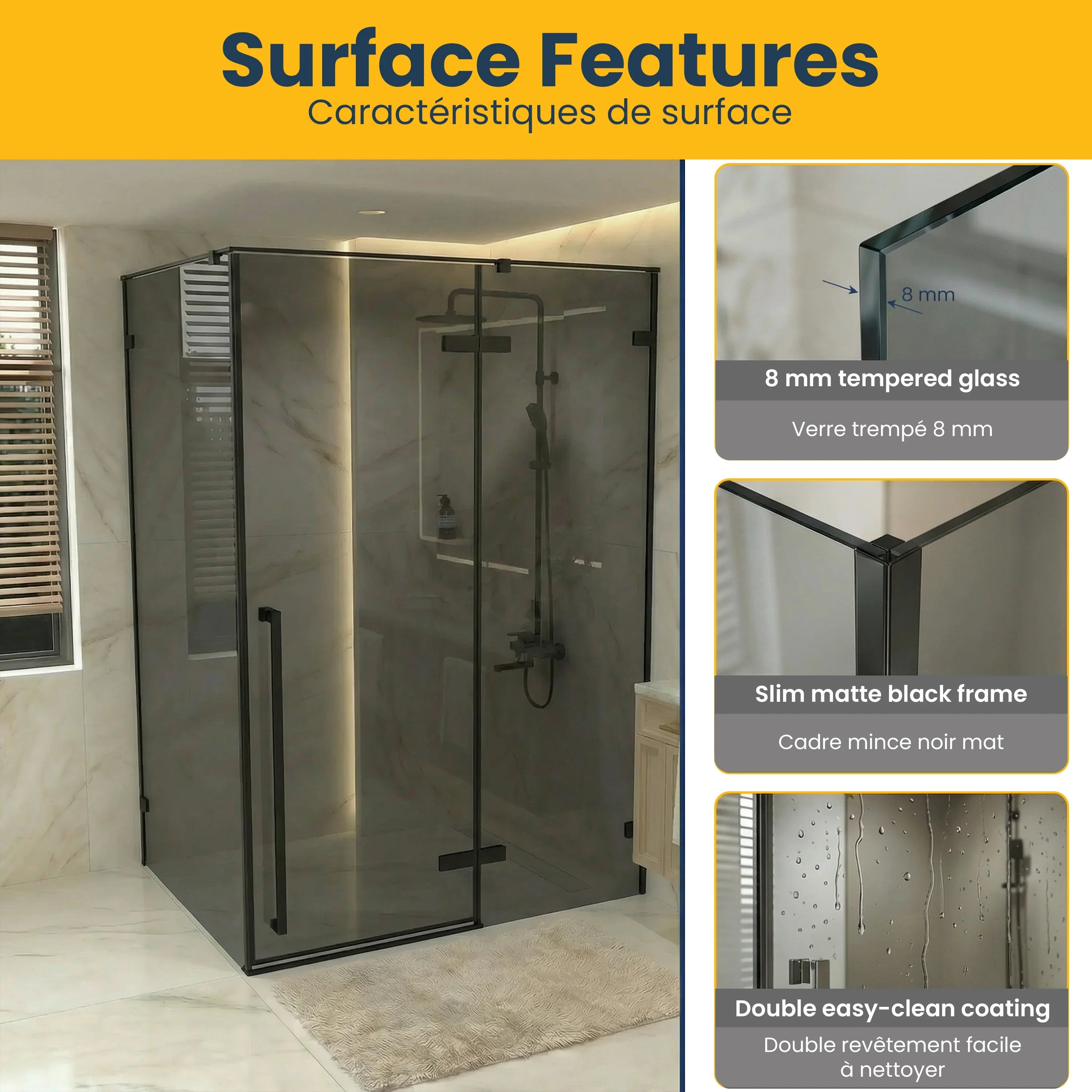 60" x 79" Matte Black Reversible Pivot Shower Door with 36" Black Tinted Glass Side Panel