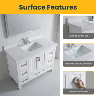 48" White Freestanding Single Sink Bathroom Vanity with Calcutta Quartz 4cm Countertop Nevada Collection