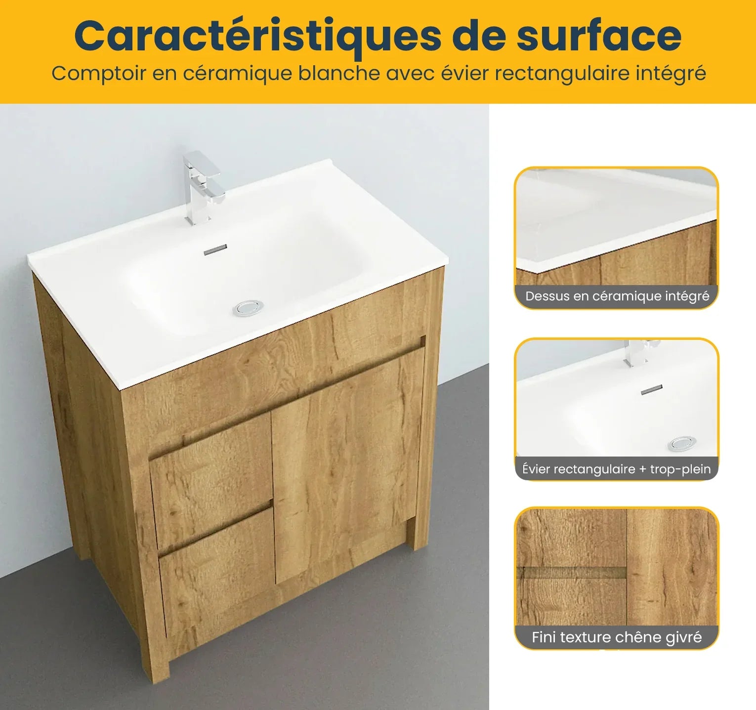 30" Frosted Oak Freestanding Bathroom Vanity with White Ceramic Countertop