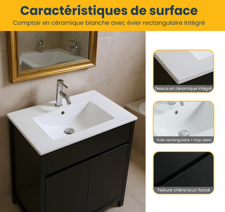 Meuble-Lavabo Autoportant 24po Brun Foncé avec Comptoir de Céramique Blanc
