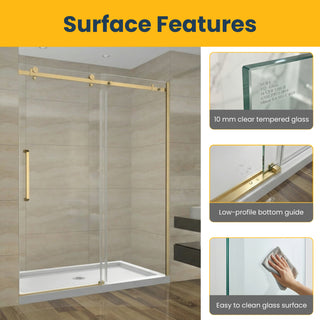 60" x 75" x 10mm Alcove Reversible Sliding Shower Door with Square Design Hardware in Brushed Gold